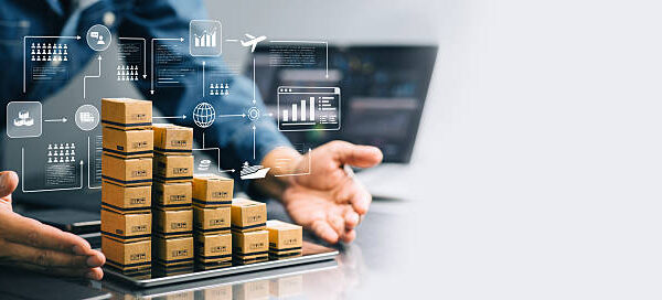 Trade industry and product development concepts with customer relationship management.System and enterprise resource planning.CRM system and data analysis.Digital marketing.