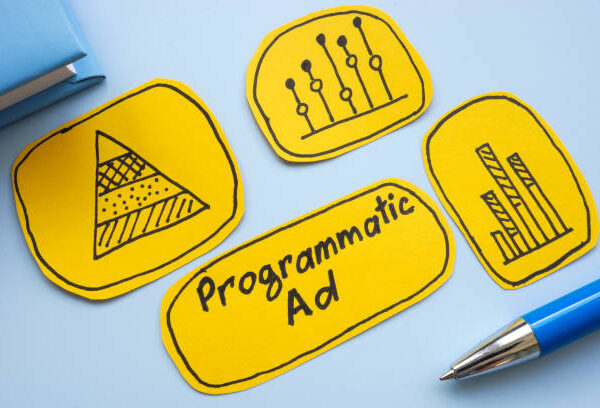 Charts and the phrase programmatic ad. Automated advertising.