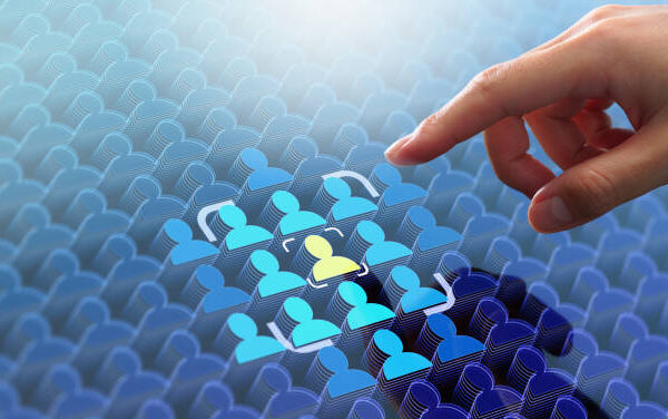 Marketer touching client icon.