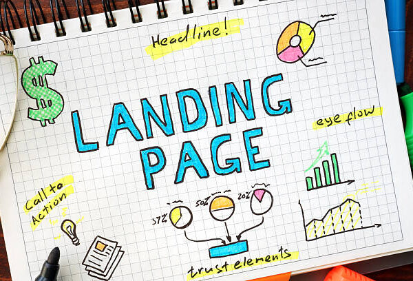Landing page written in a notebook. SEO concept.