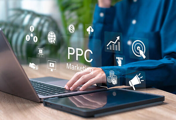 PPC Marketing and Pay-Per-Click Advertising Strategy Concept, Businesswoman Analyzing Ads Dashboard, Digital Marketing Campaign Optimization, ROI Growth, Sales Conversion, Online Traffic Analytics