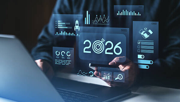 Takeaways from the Cyprus Digital Marketing Summit 2026 1 Businessman using digital tablet with futuristic 2026 data interface, modern infographic graphics, analytics on dark background, concept of strategy planning